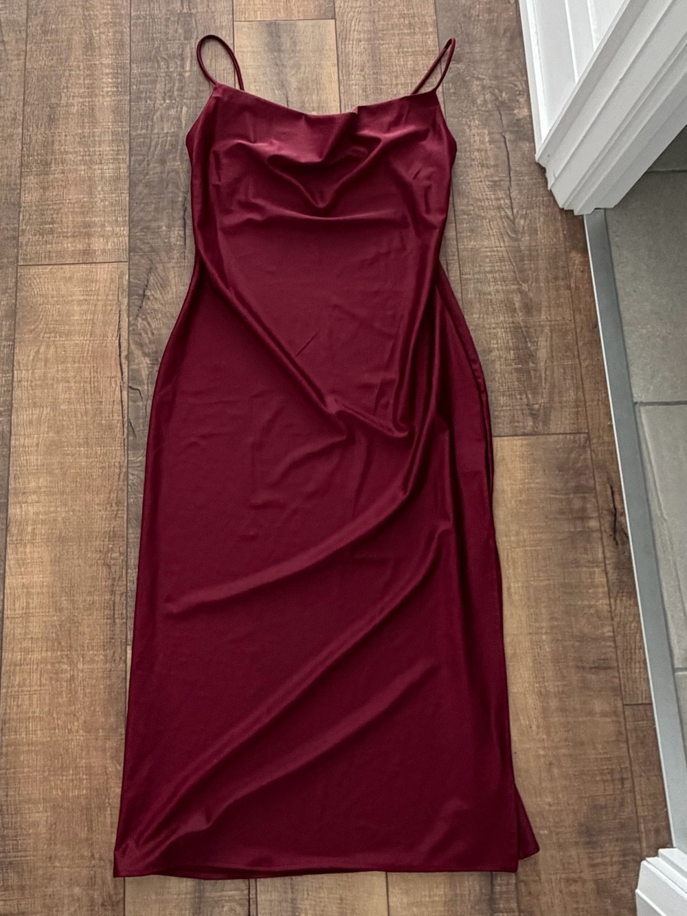 Burgundy Slip Midi Dress with Cowl Neck